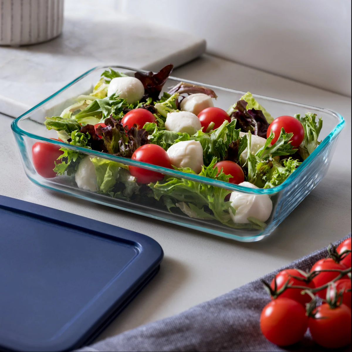 Pyrex® Simply Store® 6-cup Rectangular Glass Food Storage Container with Blue Lid
